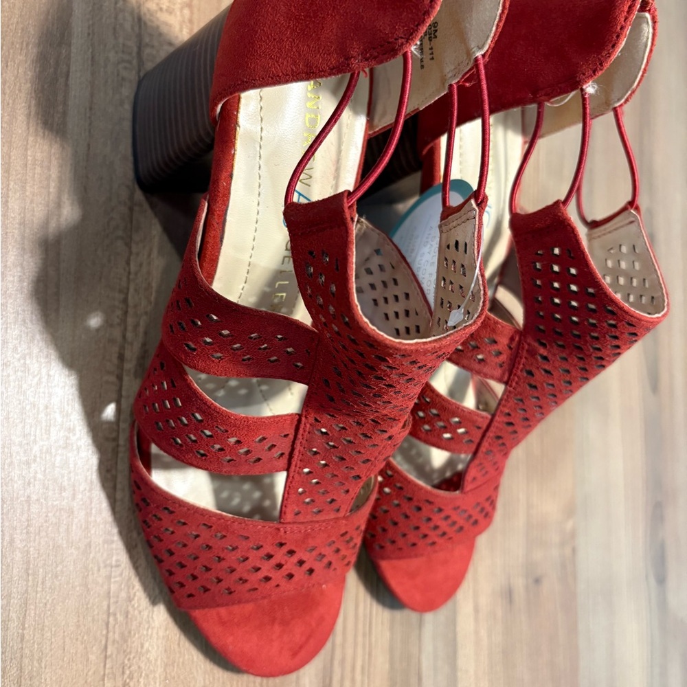 NWT Andrew Geller Red Heels with Strappy Design